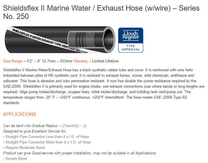 Trident Flex 100-1000 250/100 1" Premium Marine Hardwall Wet Exhaust Water Hose